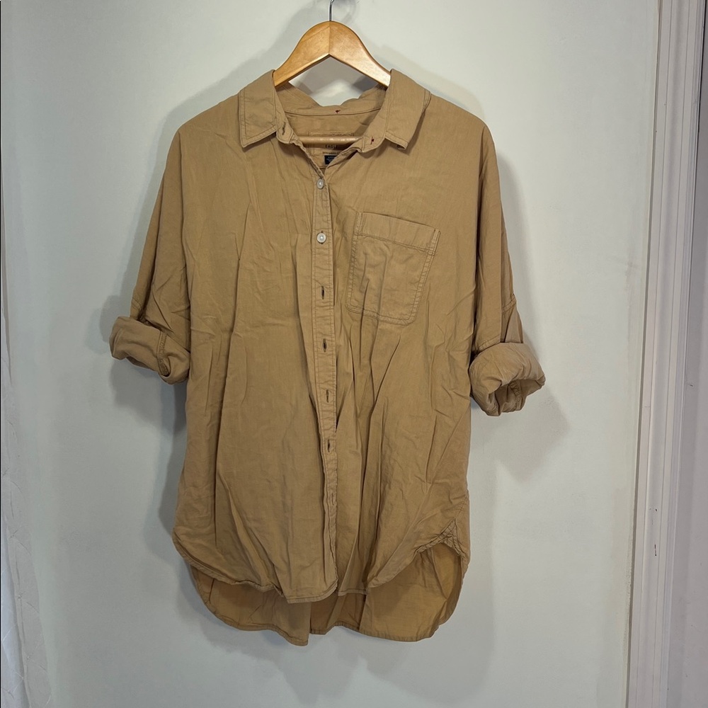 Oversized American Eagle Outfitters Tan Shirt with Red Heart Detail